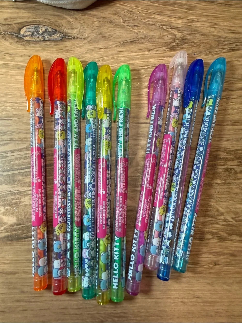 Sanrio Hello Kitty Plush Pencil Pouch + 10 Glitter Gel Pens Kawaii Set